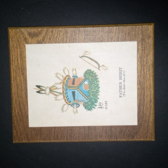 Hopi Signed Decoupage Art Father Spirit Vintage - Picture 9 of 11